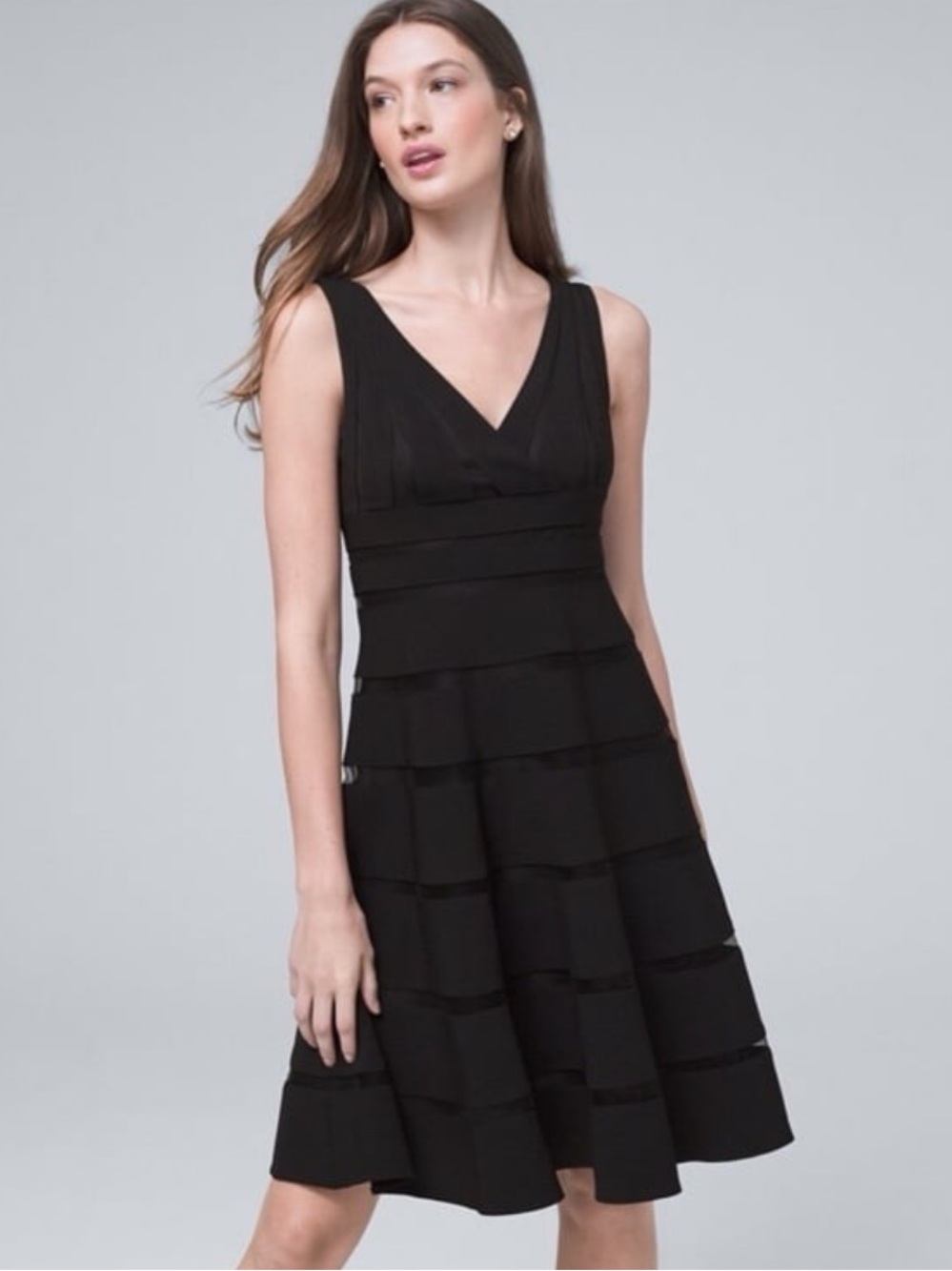 New White House Black Market shadow-stripe tiered bandage dress